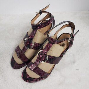 Marc Fisher Walina Plum Snakeskin Strappy Buckle Sandal Block Heels Size 6.5